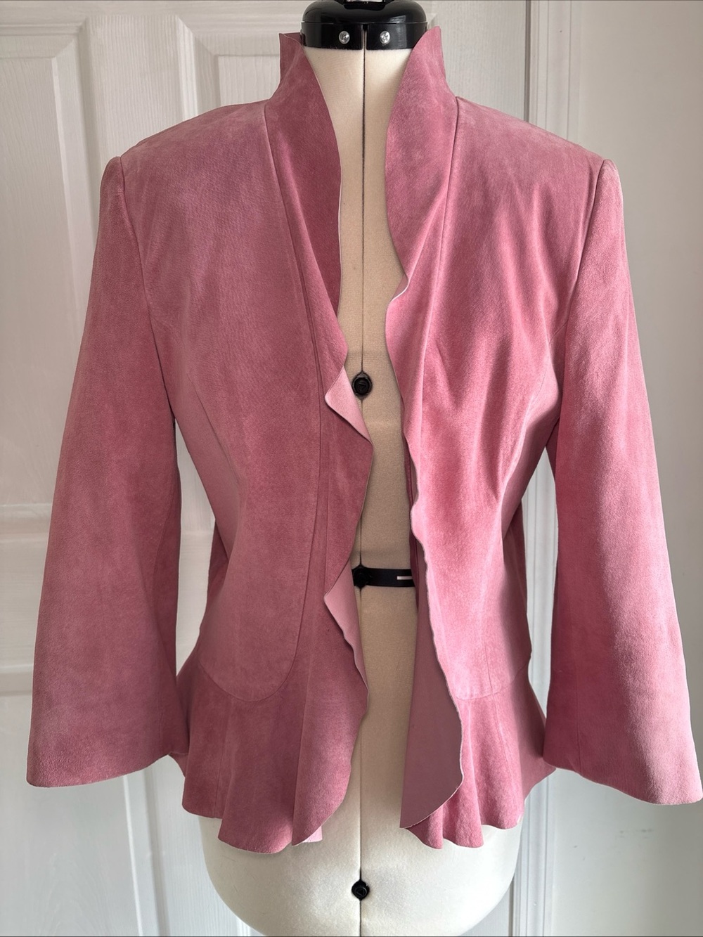 Vtg Y2K Women's Pink Scallop Suede Jacket Barbiecore Spiegel